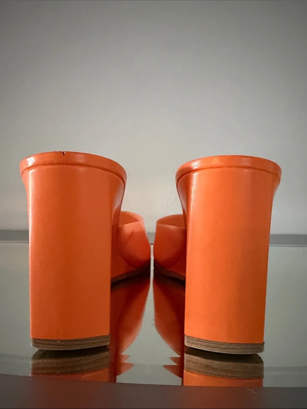 H&M Wedge Heel Mules Women’s Size 8 Orange Patent Square Toe